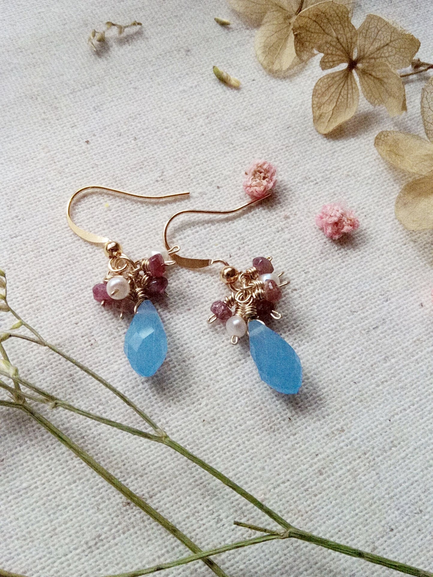 Tourmaline and Pearl Cluster Gold Filled Earrings E140053
