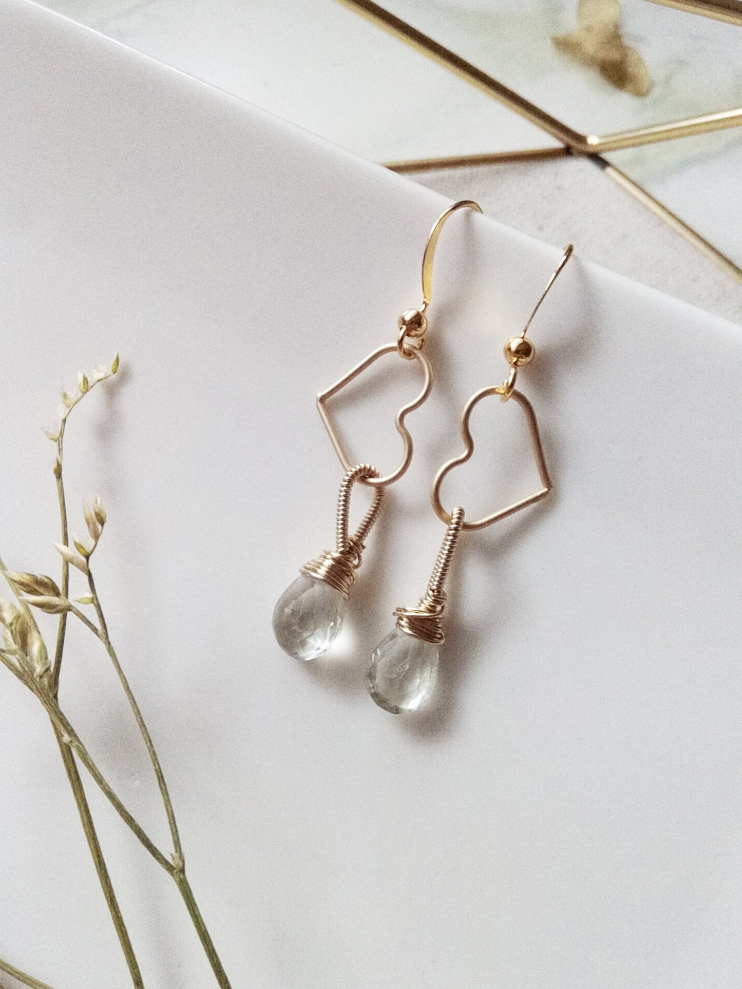 Delicate Green Amethyst Gemstone Gold Filled Earrings E140055