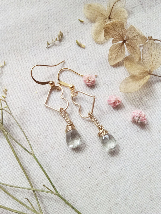 Delicate Green Amethyst Gemstone Gold Filled Earrings E140055