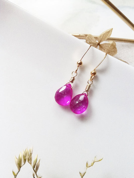Hot Pink Topaz Teardrop Briolette Gold Filled Earrings E140056