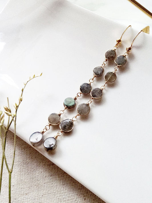 Long Tourmaline Gemstone Gold Filled Earrings E140057