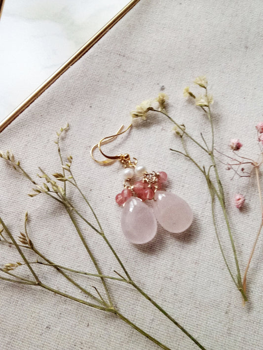 Rose Quartz and Freshwater Pearl Gold Filled Earrings E140064