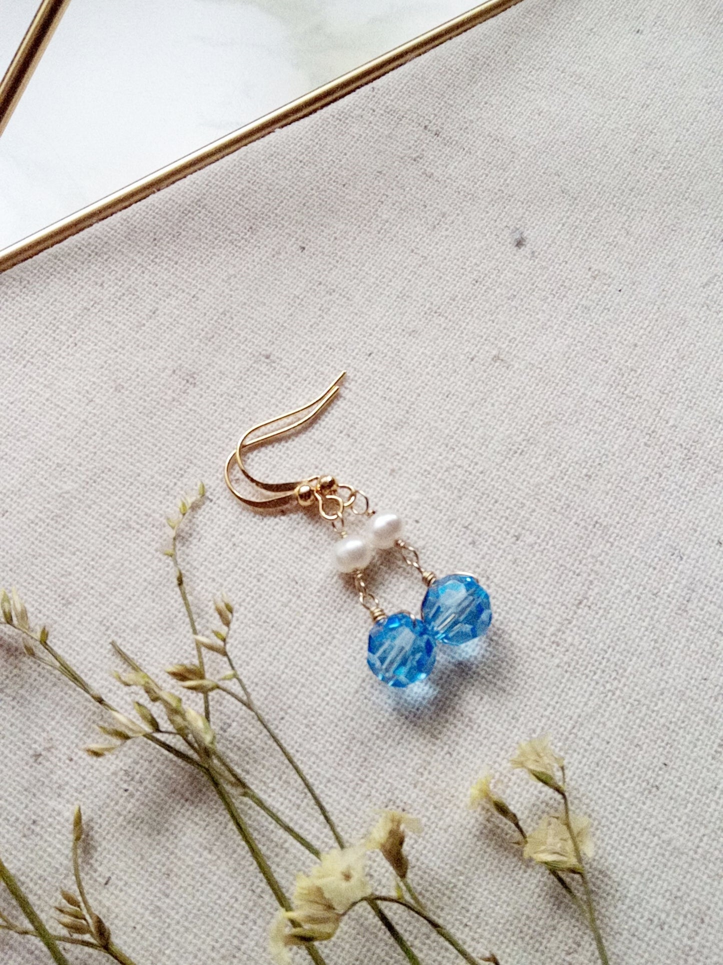 Blue Sapphire Austrian Crystal Gold Filled Earrings E140068