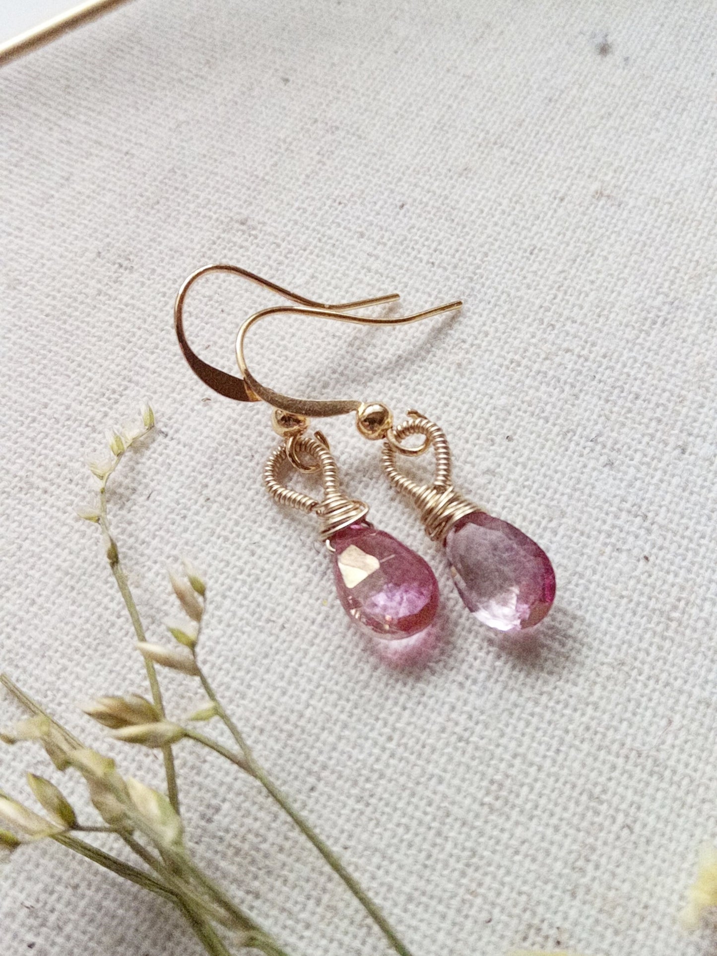 Pink Topaz Wire Wrapped Gold Filled Earrings E140070