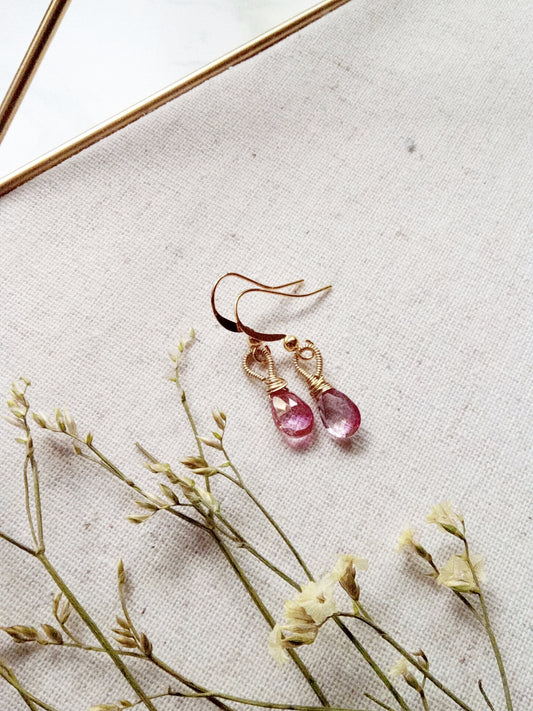 Pink Topaz Wire Wrapped Gold Filled Earrings E140070
