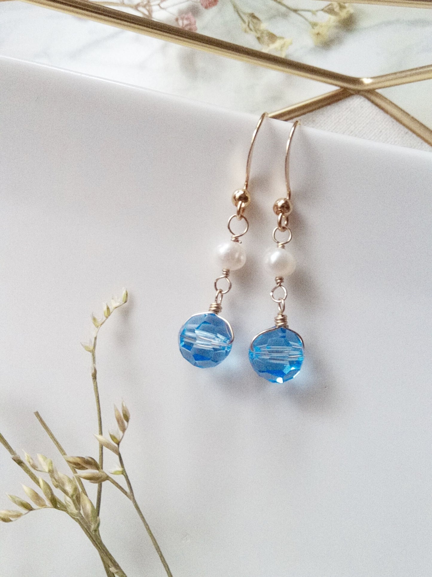 Blue Sapphire Austrian Crystal Gold Filled Earrings E140068