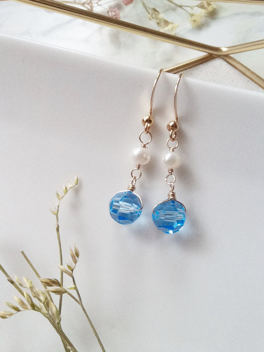 Blue Sapphire Austrian Crystal Gold Filled Earrings E140068