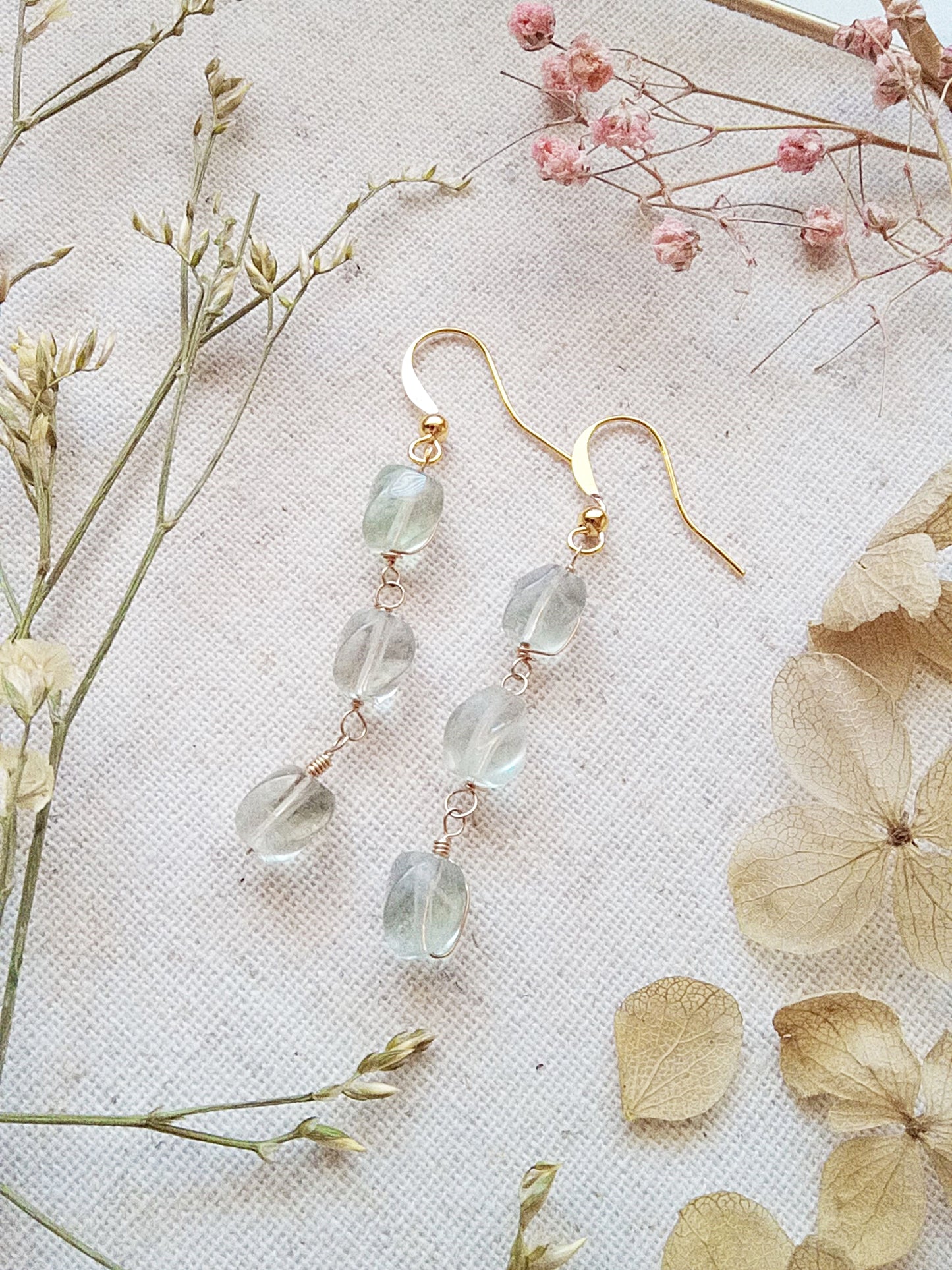 Delicate Green Amethyst Briolette Heart Gold Filled Earrings E140041