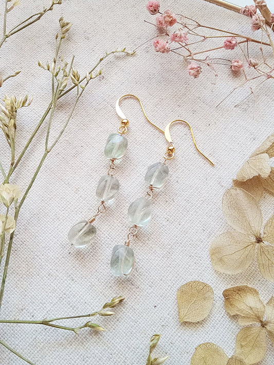 Delicate Green Amethyst Briolette Heart Gold Filled Earrings E140041