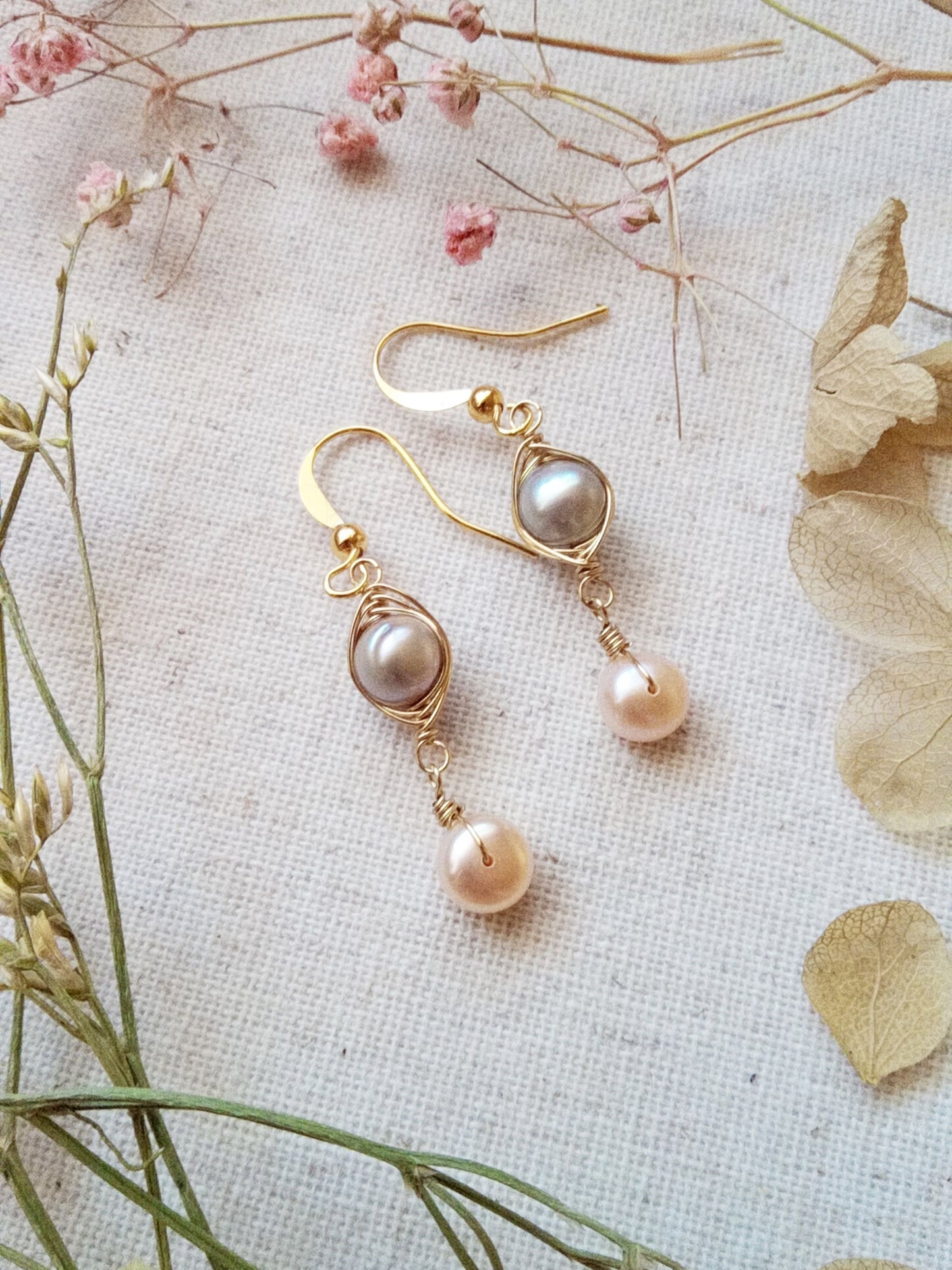 Pearl Gold Filled Dangle Earrings E140045
