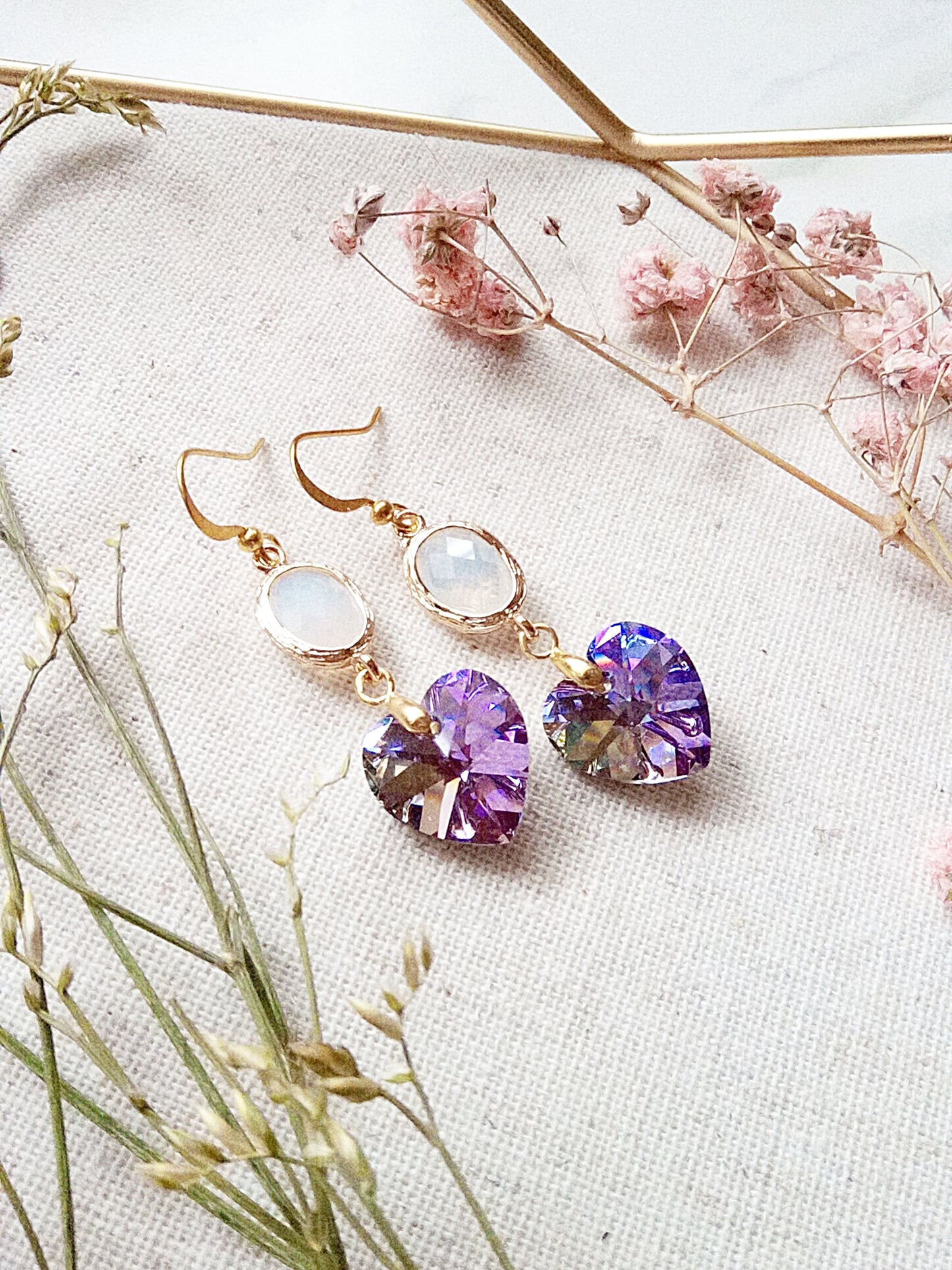 Gold Heart Austrian Crystal Earrings E140007