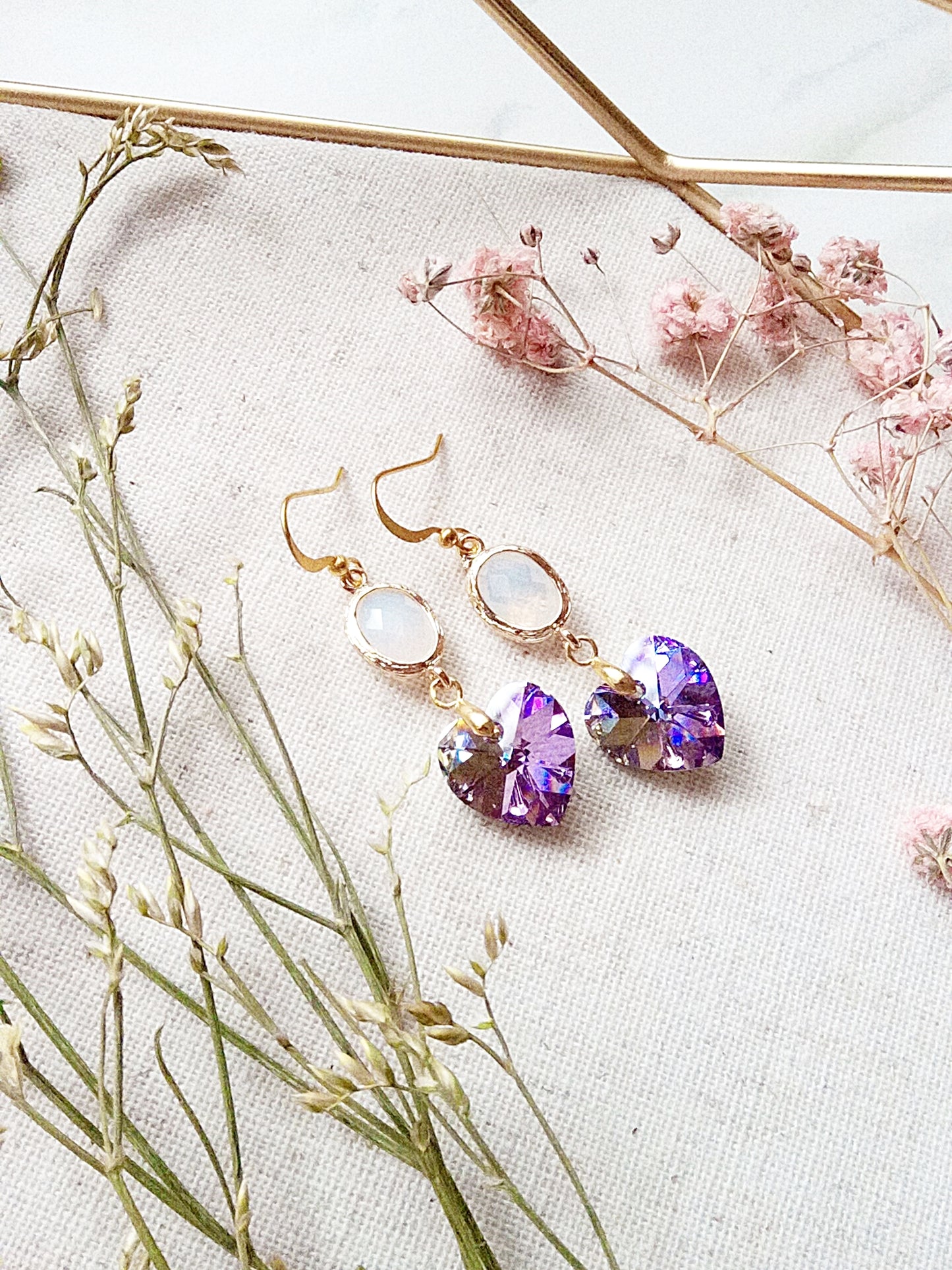 Gold Heart Austrian Crystal Earrings E140007