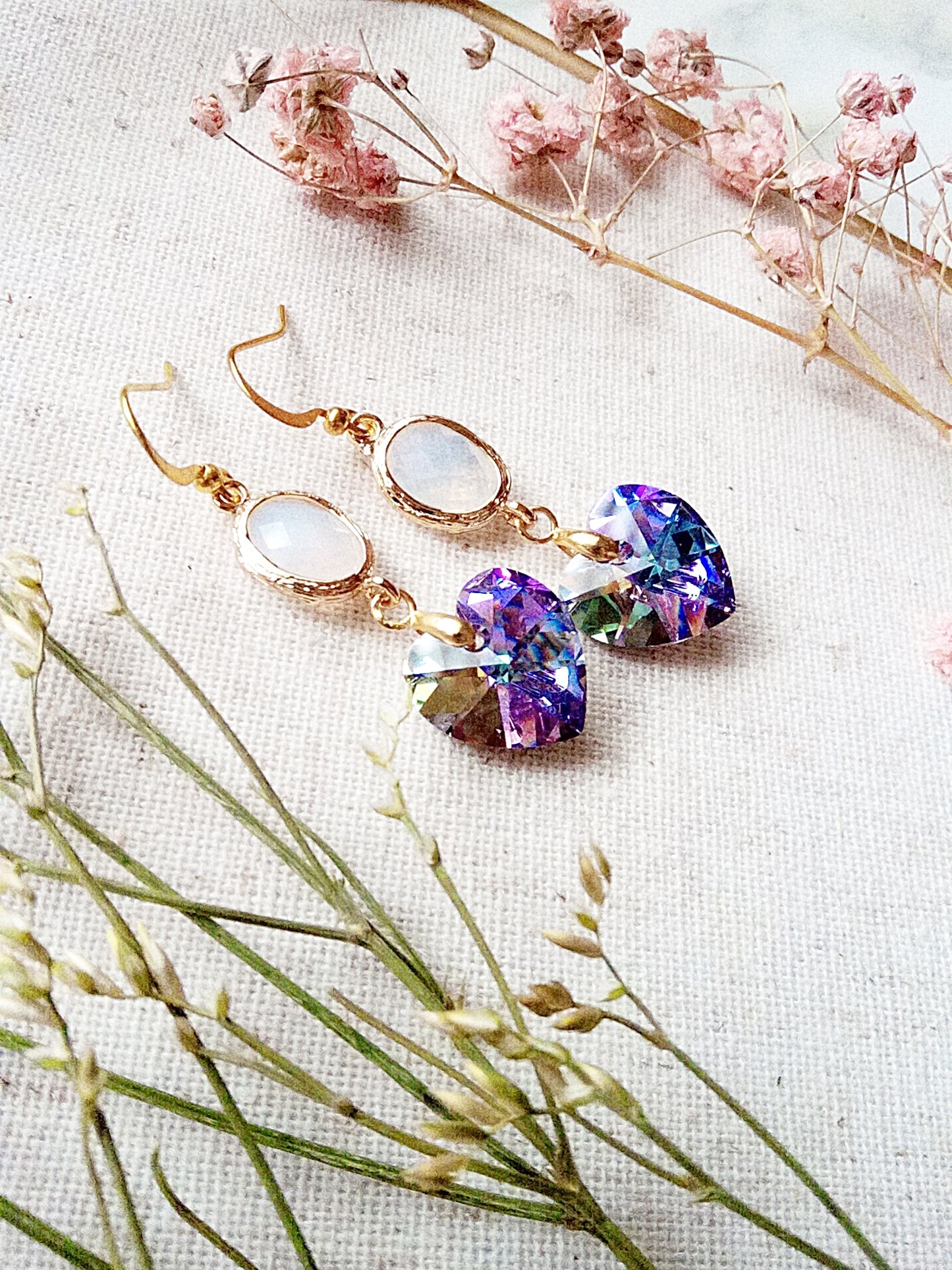 Gold Heart Austrian Crystal Earrings E140007