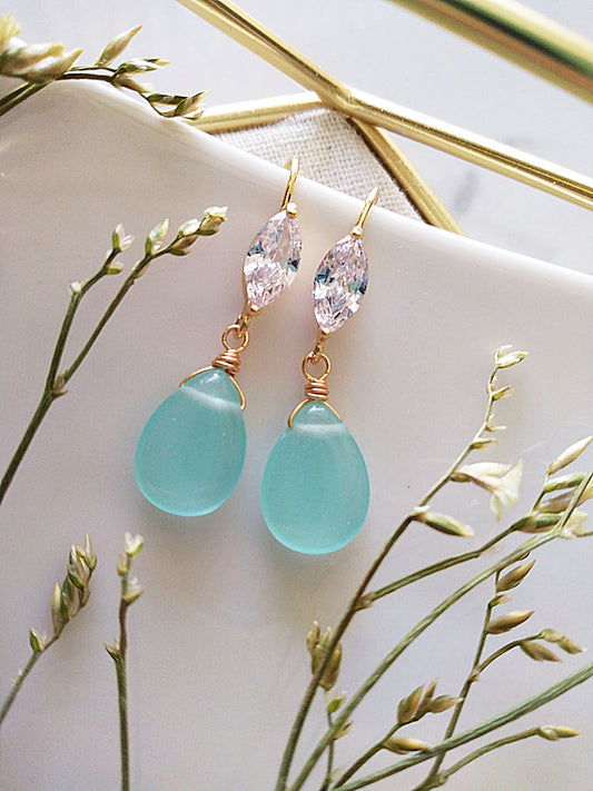 Something Blue Chalcedony Marquise Gold Earrings E140092