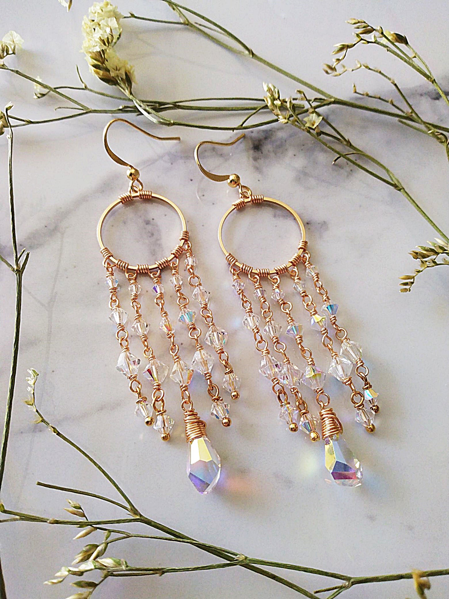 Sweeping Crystal Gold Filled Earrings E140112