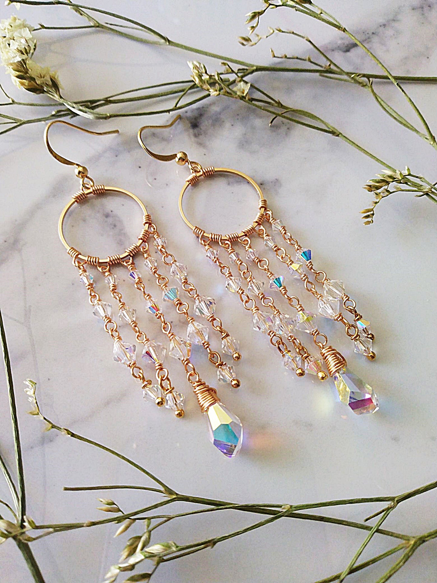 Sweeping Crystal Gold Filled Earrings E140112