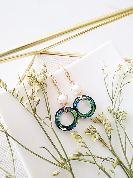 Bermuda Blue Austrian Crystal Beach Wedding Gold Filled Earrings E140085