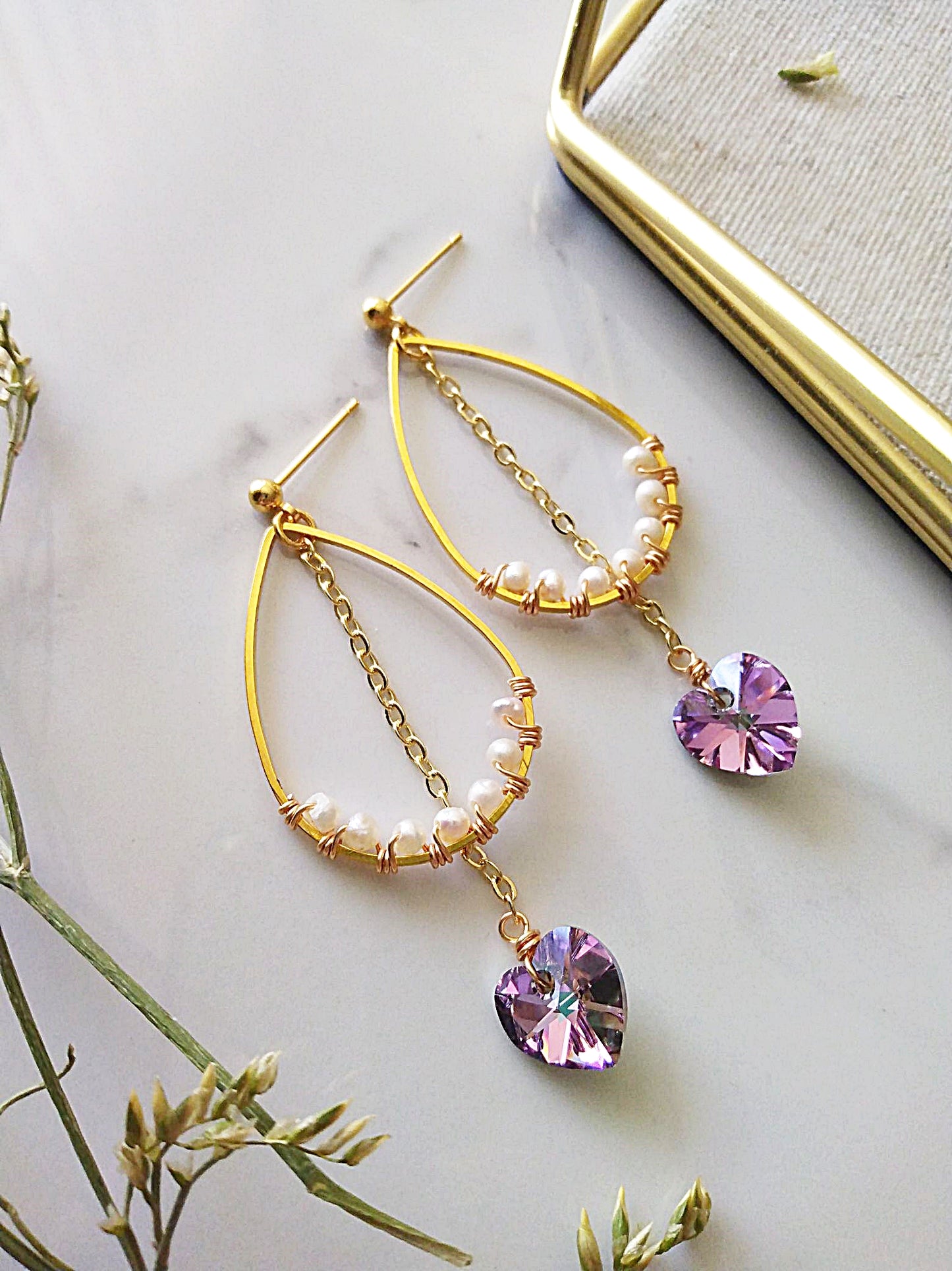 Unique Austrian Crystal and Freshwater Pearl Gold Filled Earrings E140079