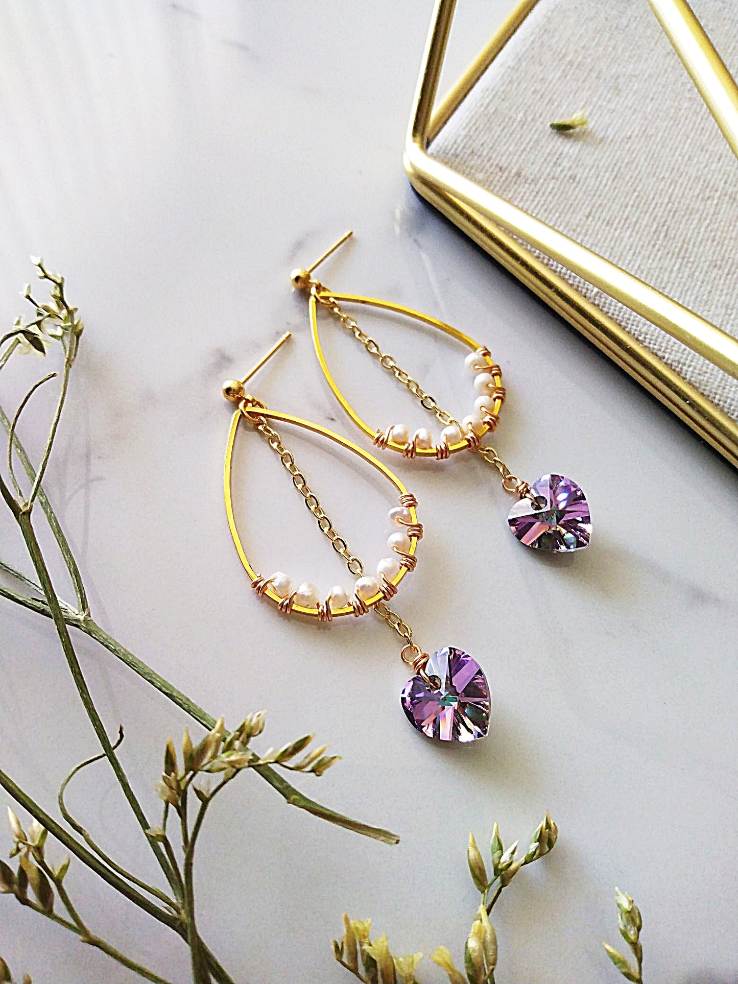 Unique Austrian Crystal and Freshwater Pearl Gold Filled Earrings E140079
