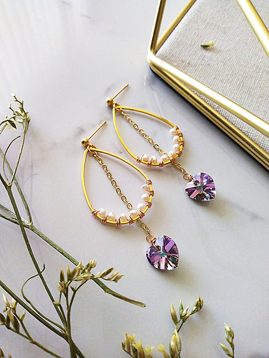 Unique Austrian Crystal and Freshwater Pearl Gold Filled Earrings E140079