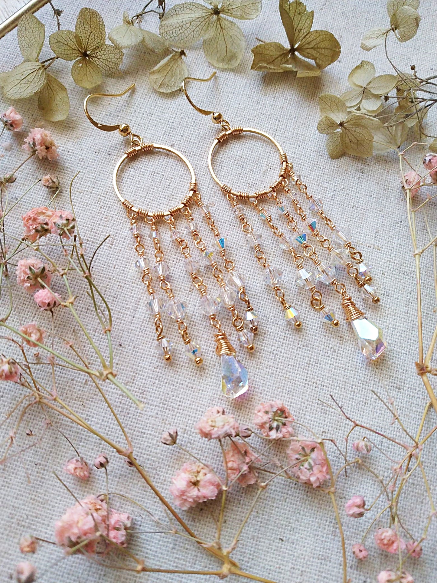 Sweeping Crystal Gold Filled Earrings E140112