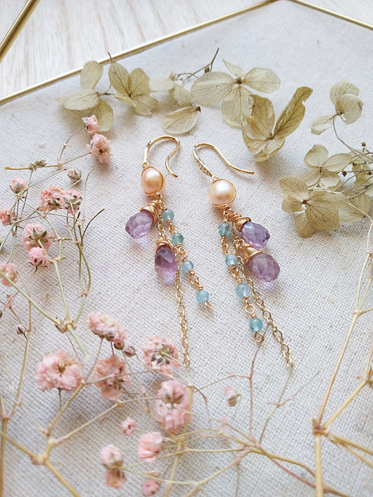 Long Semi Precious Large Freshwater Pearl Gold Filled Earrings E140130