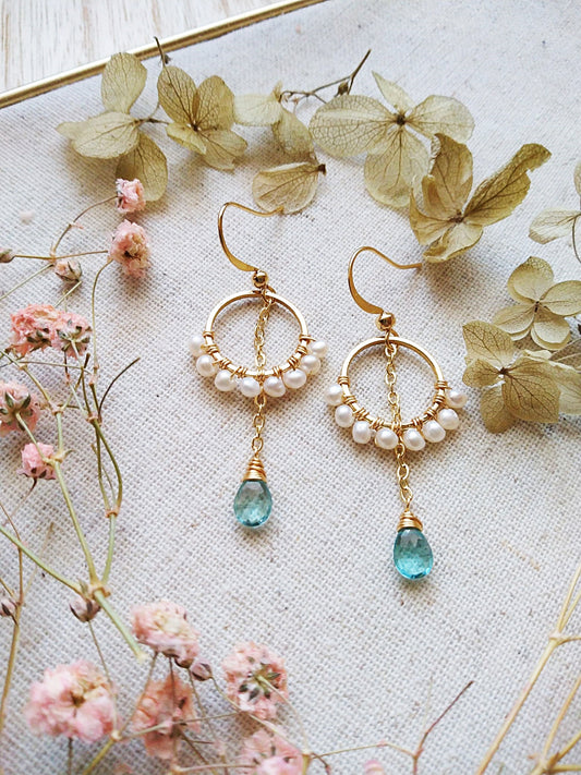 Tiny Freshwater Pearl Apatite Ring Gold Filled Earrings E140097