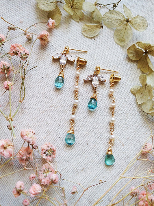 Beach Wedding Apatite Tiny Freshwater Pearl Gold Filled Earrings E140095