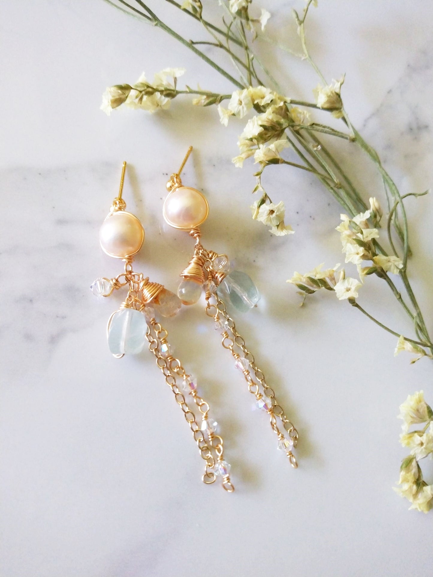 Soft Semi Precious Gemstone Drop Gold Filled Earrings E140128