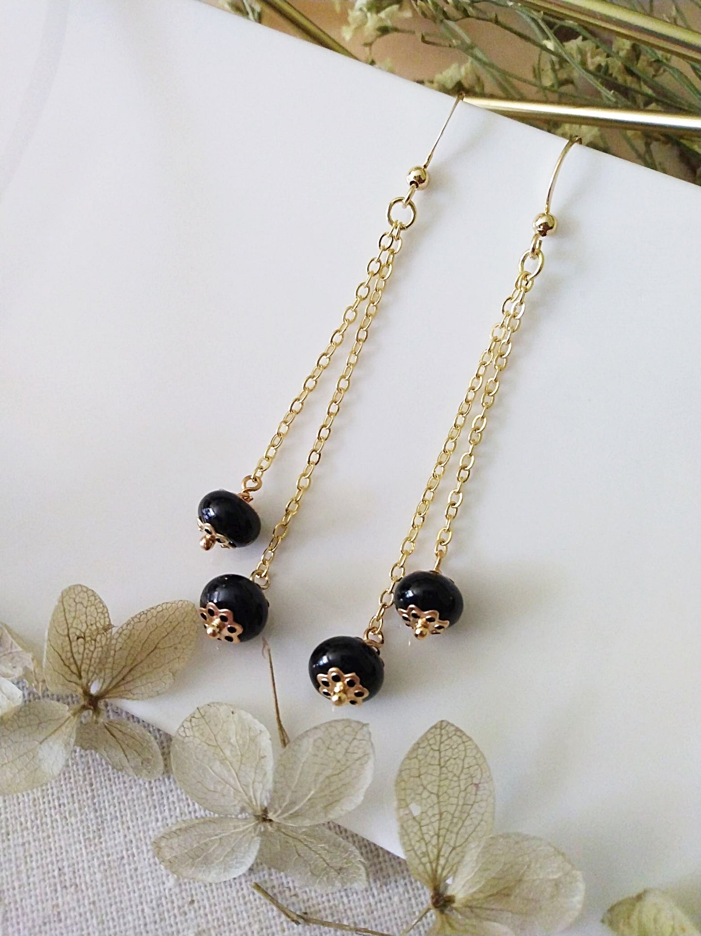 Black Onyx and Gold Filled Earrings E140014