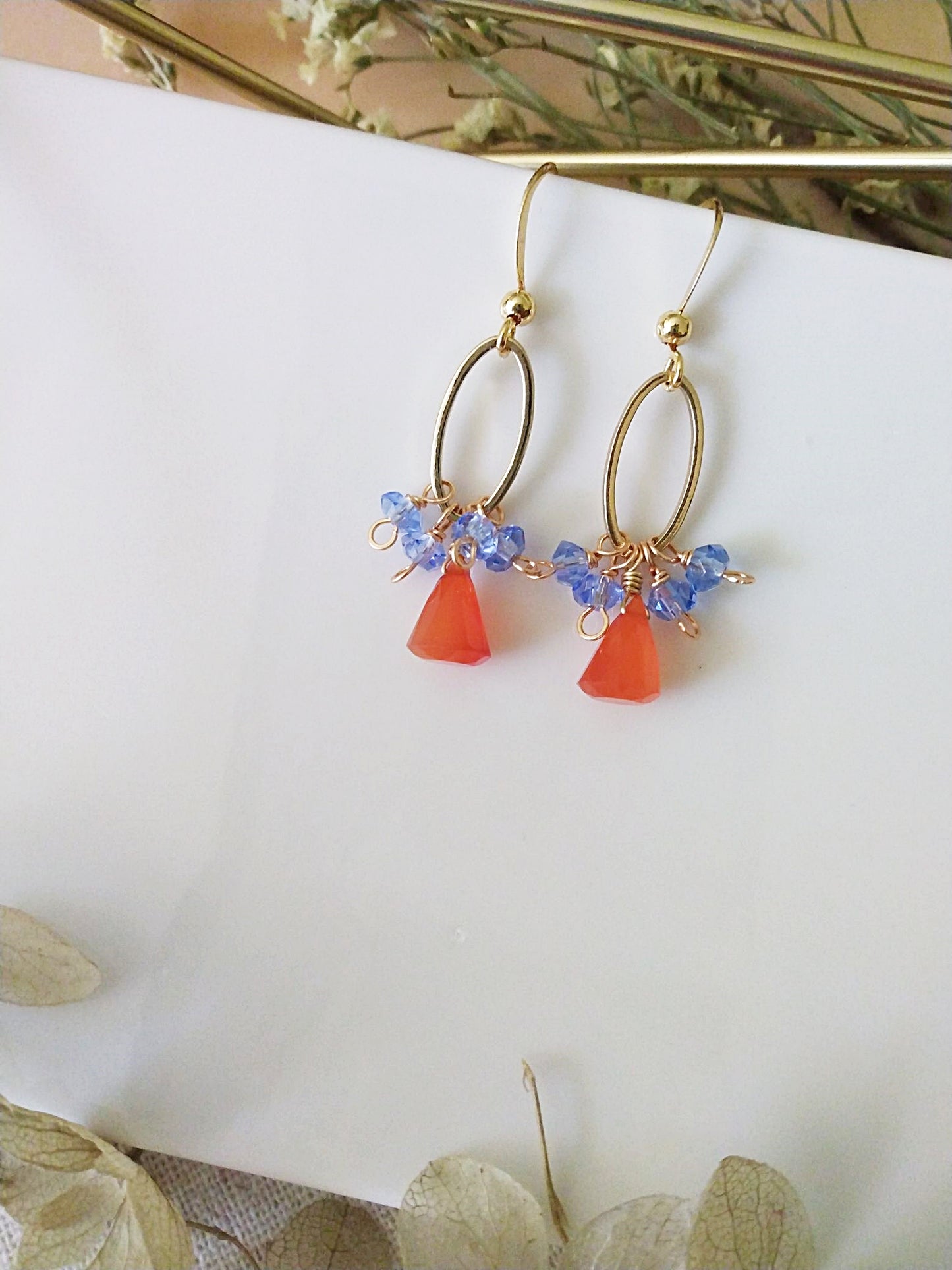 Orange and Blue Gold Filled Earrings E140073