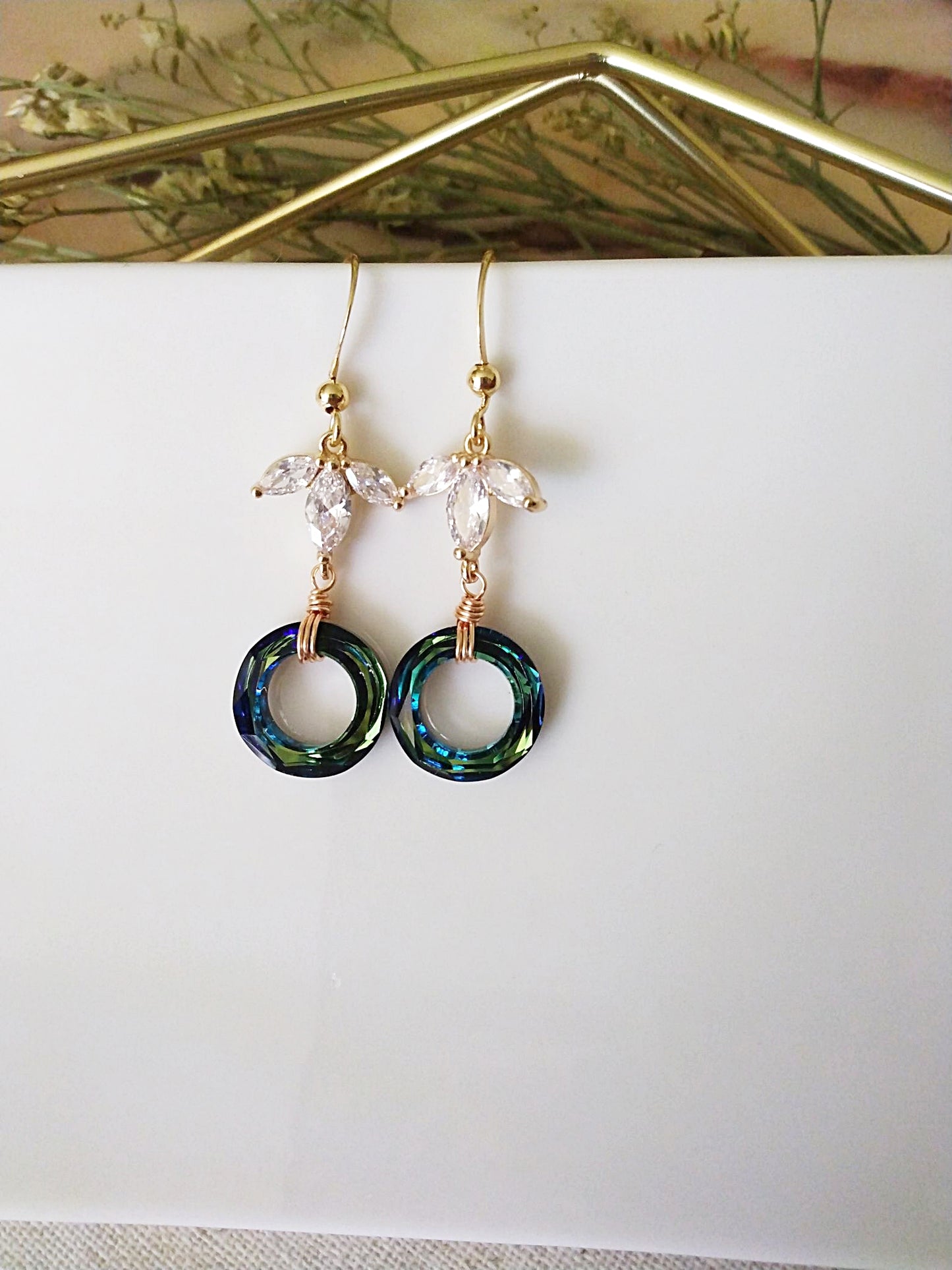 Something Blue Austrian Bermuda Blue Crystal Flower Gold Filled Earrings E140088