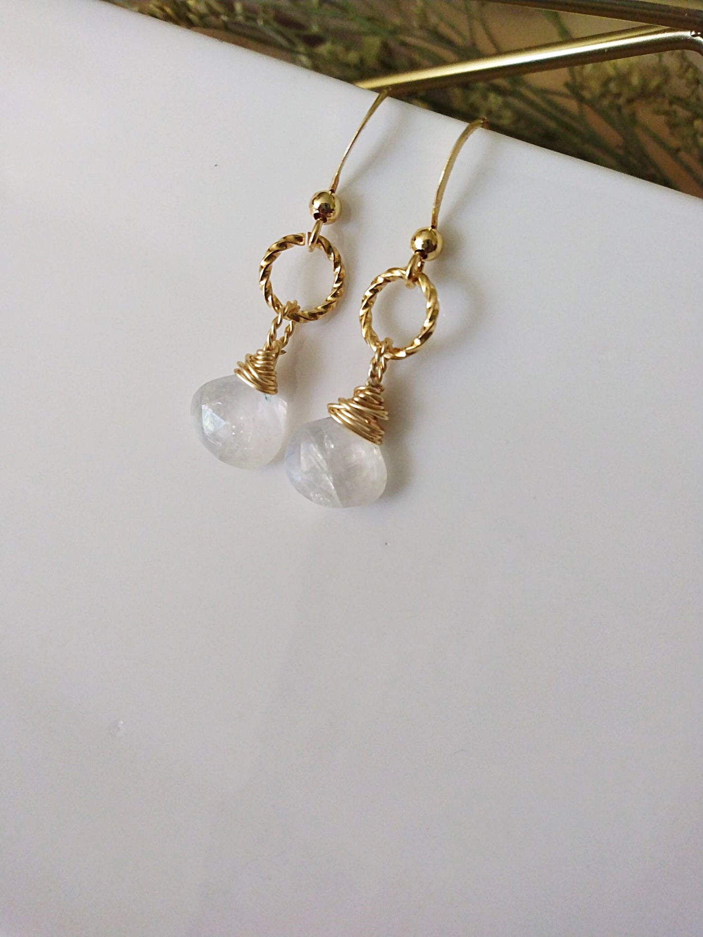 Moonstone Briolette Gold Filled Earrings E140105