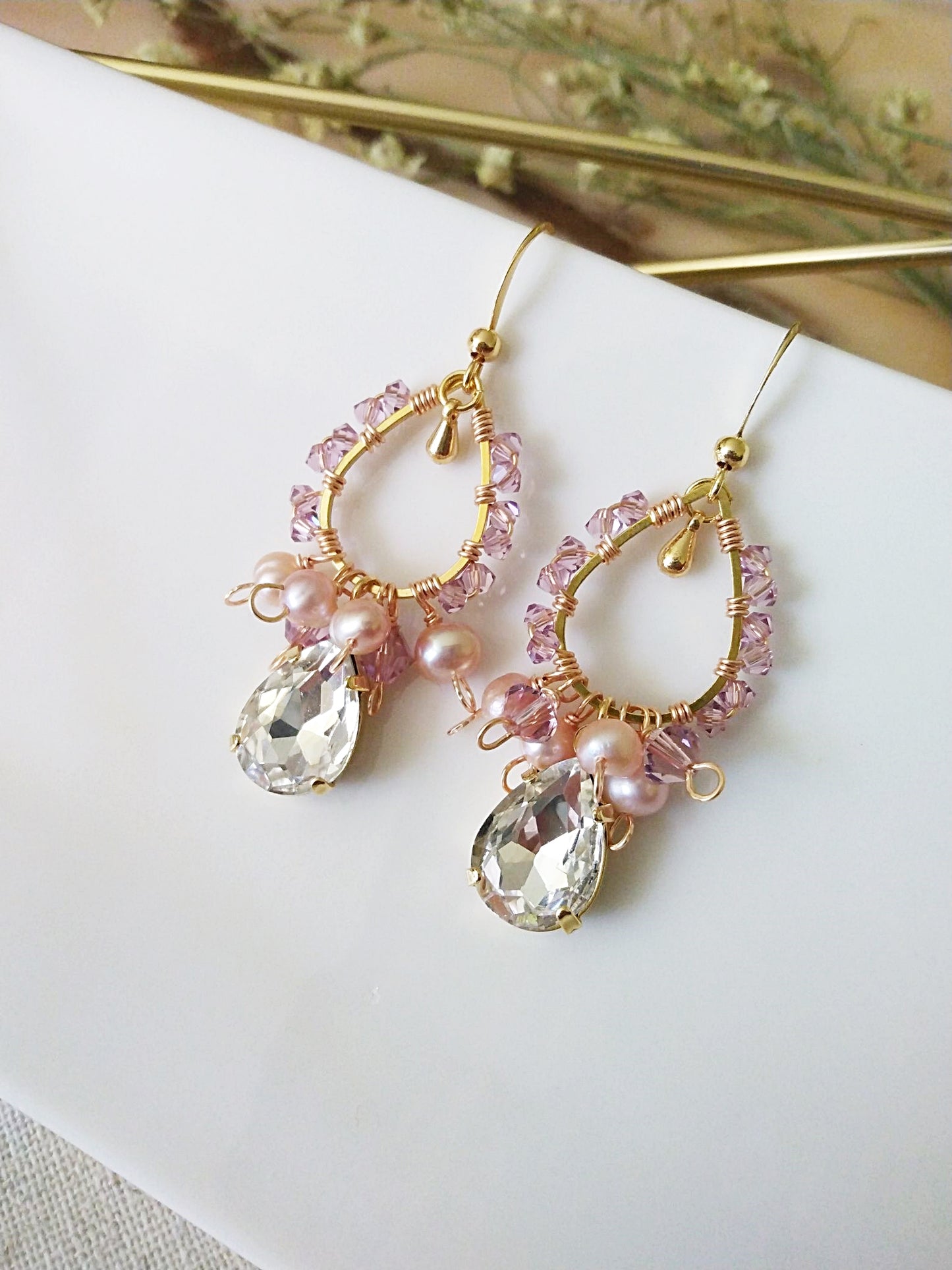 Princess Freshwater Pearl and Austrian Crystal Gold Filled Earrings E140141