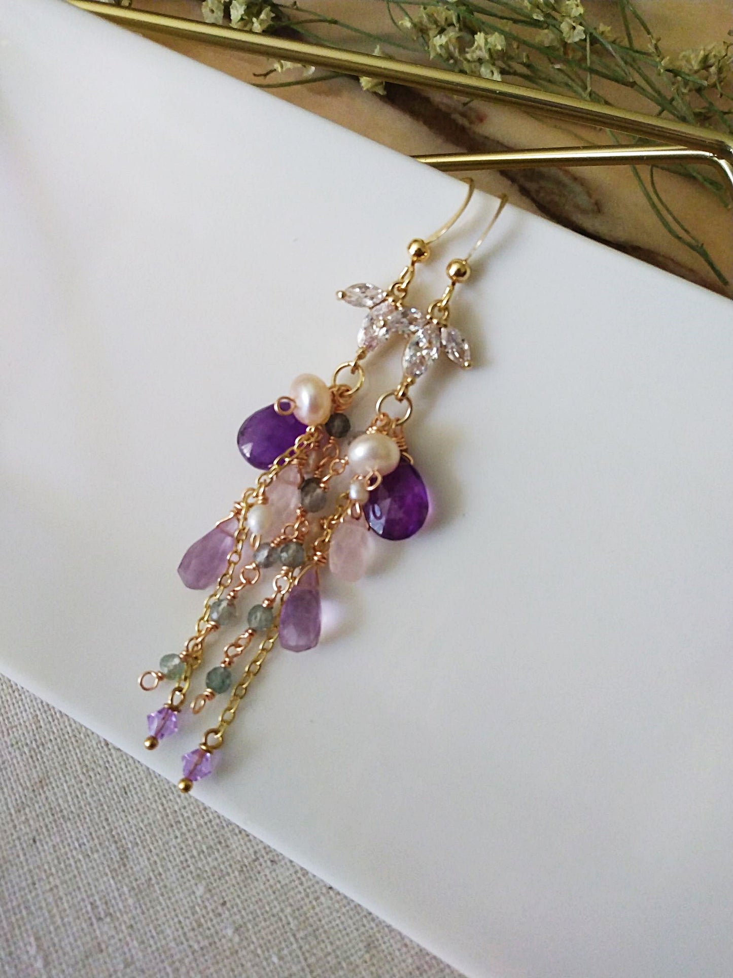 Multi Semi Precious Gemstone Clusters Gold Filled Earrings E140152