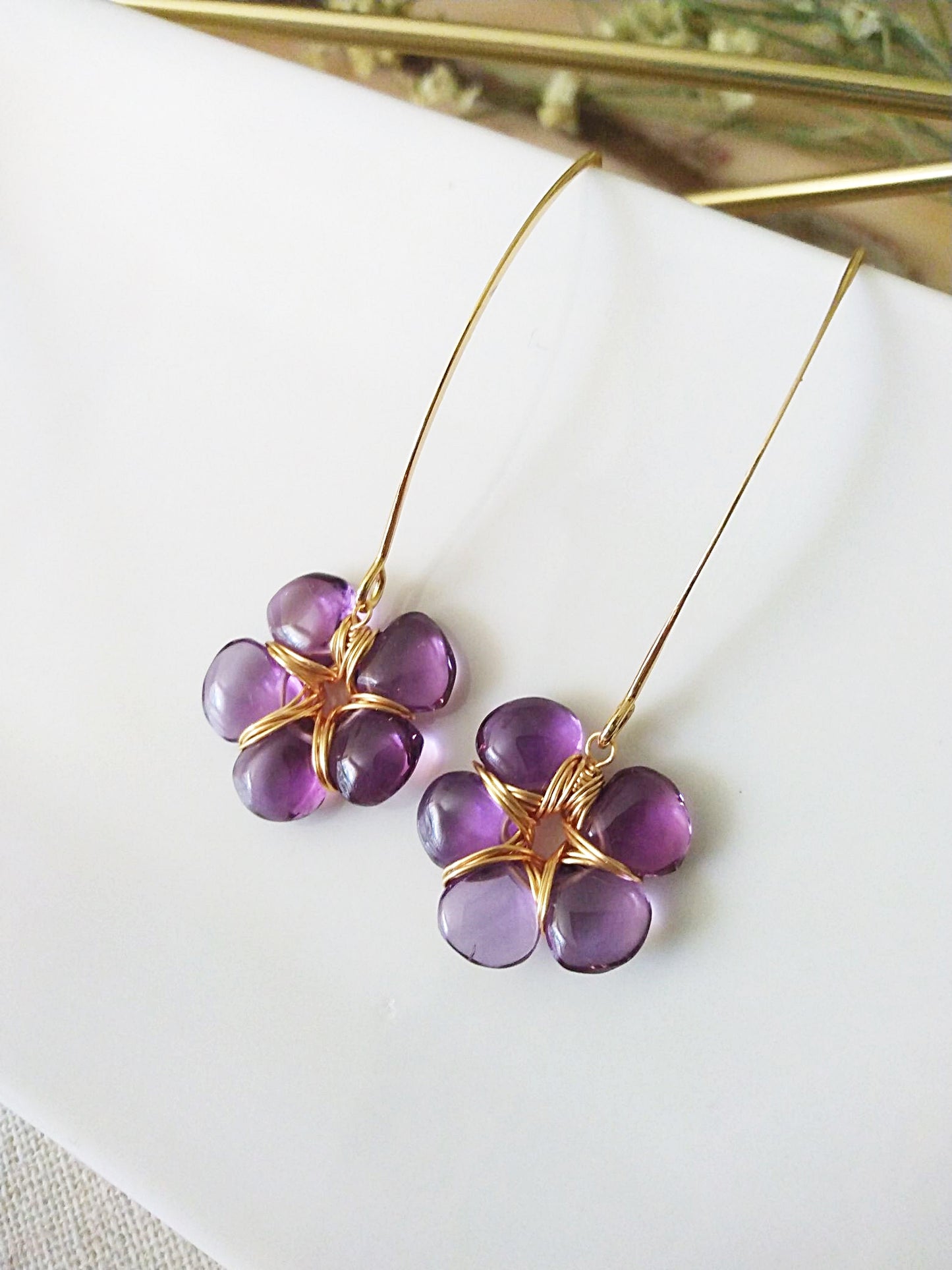 Amethyst Flower Bridal Wedding Gold Filled Earrings E140003