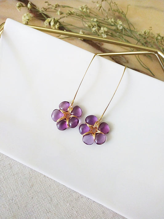 Amethyst Flower Bridal Wedding Gold Filled Earrings E140003