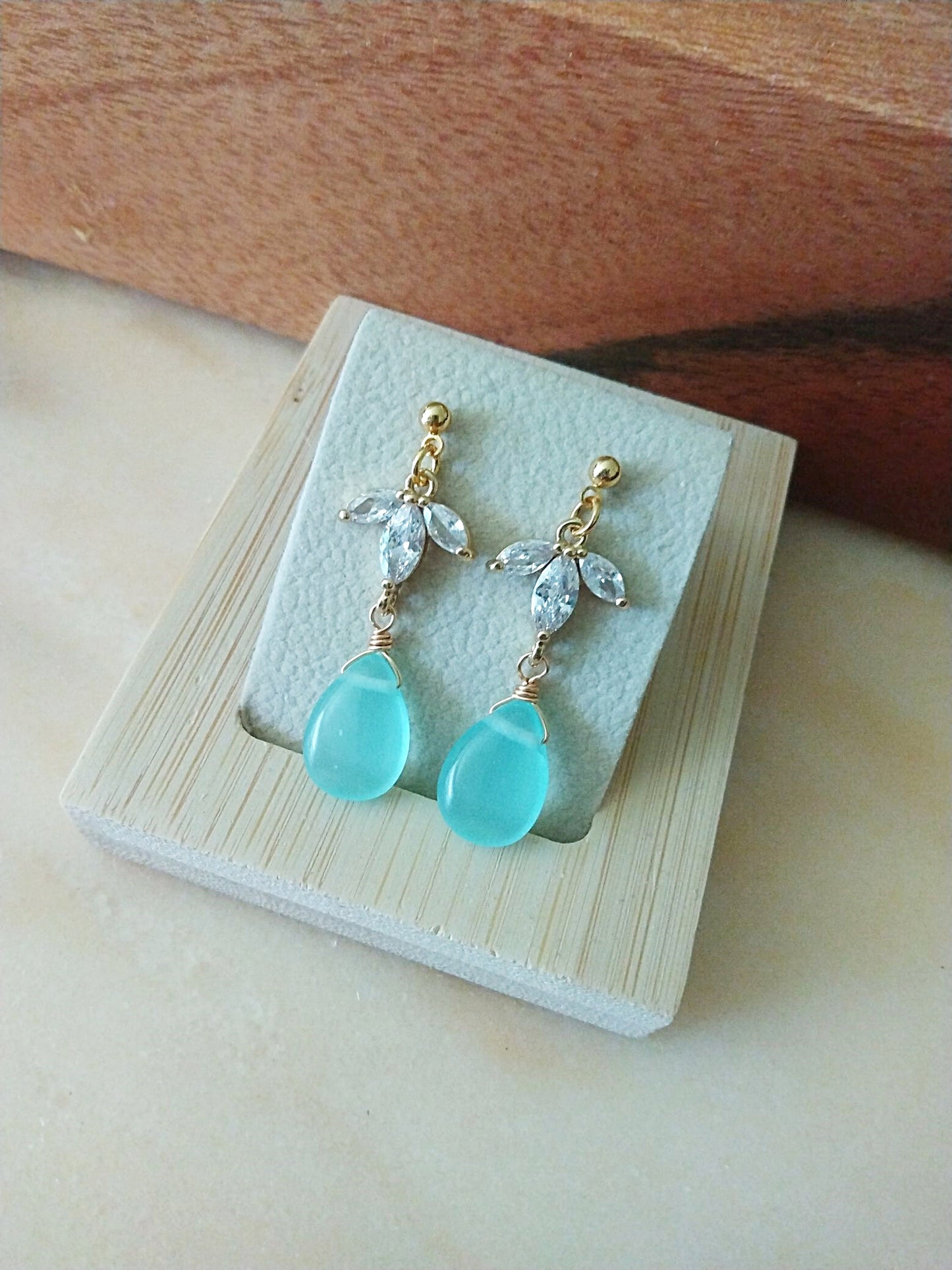 Summer Wedding Blue Chalcedony Gold Earrings E140093