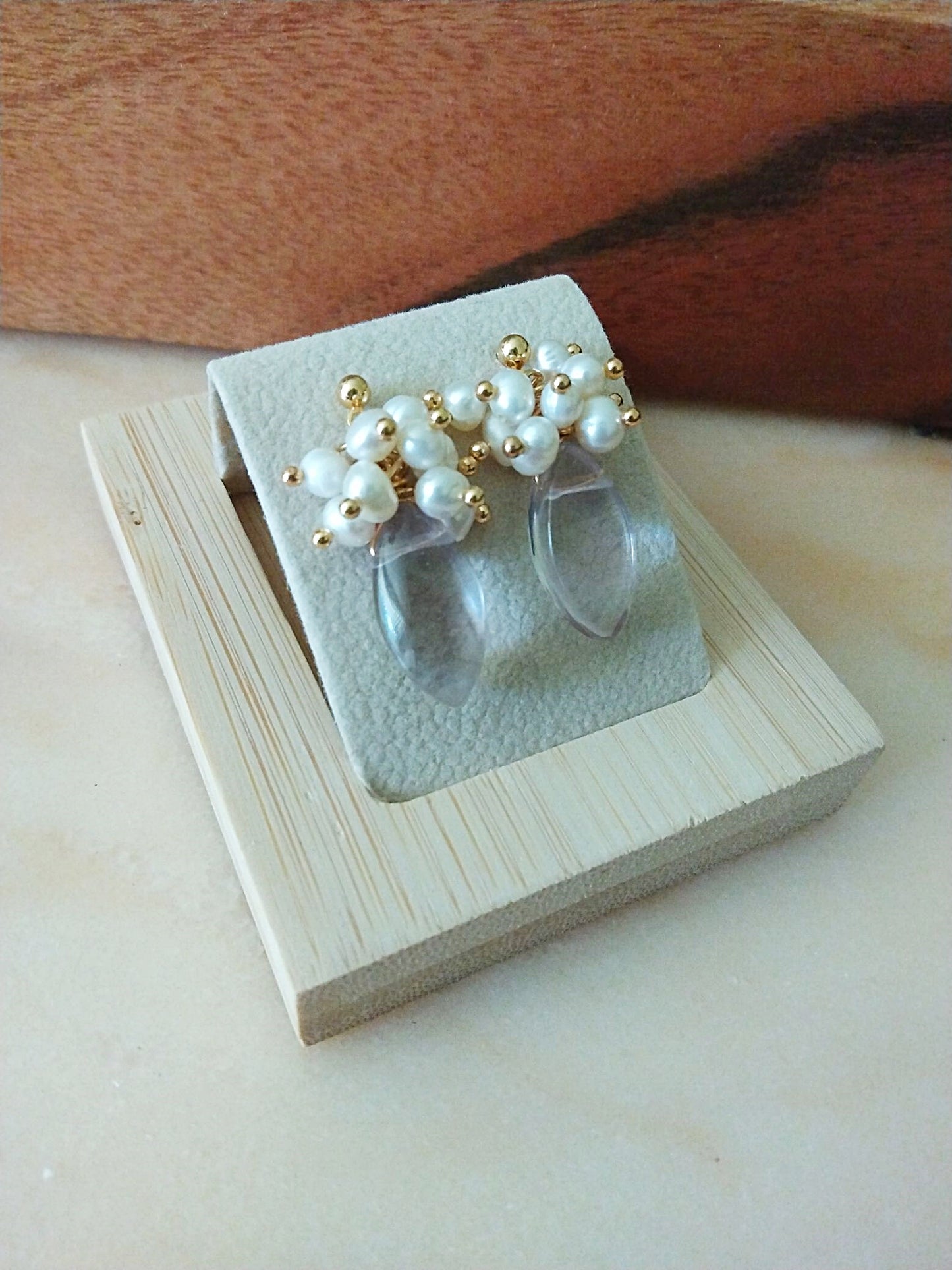 Purple Fluorite Pearl Cluster Gold Filled Earrings E140113