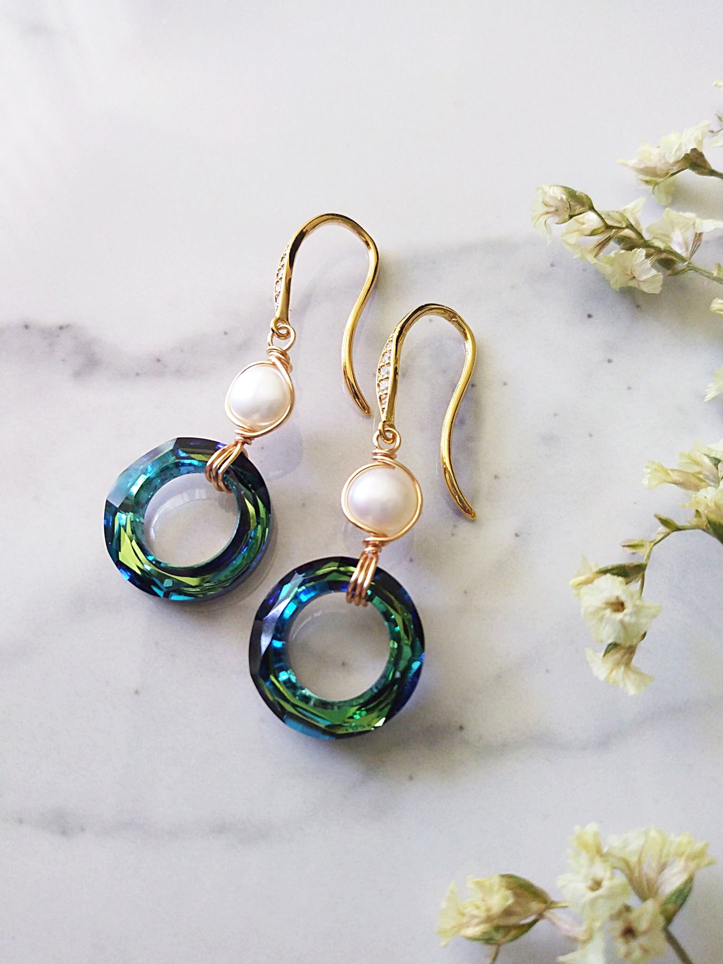Bermuda Blue Austrian Crystal Beach Wedding Gold Filled Earrings E140085