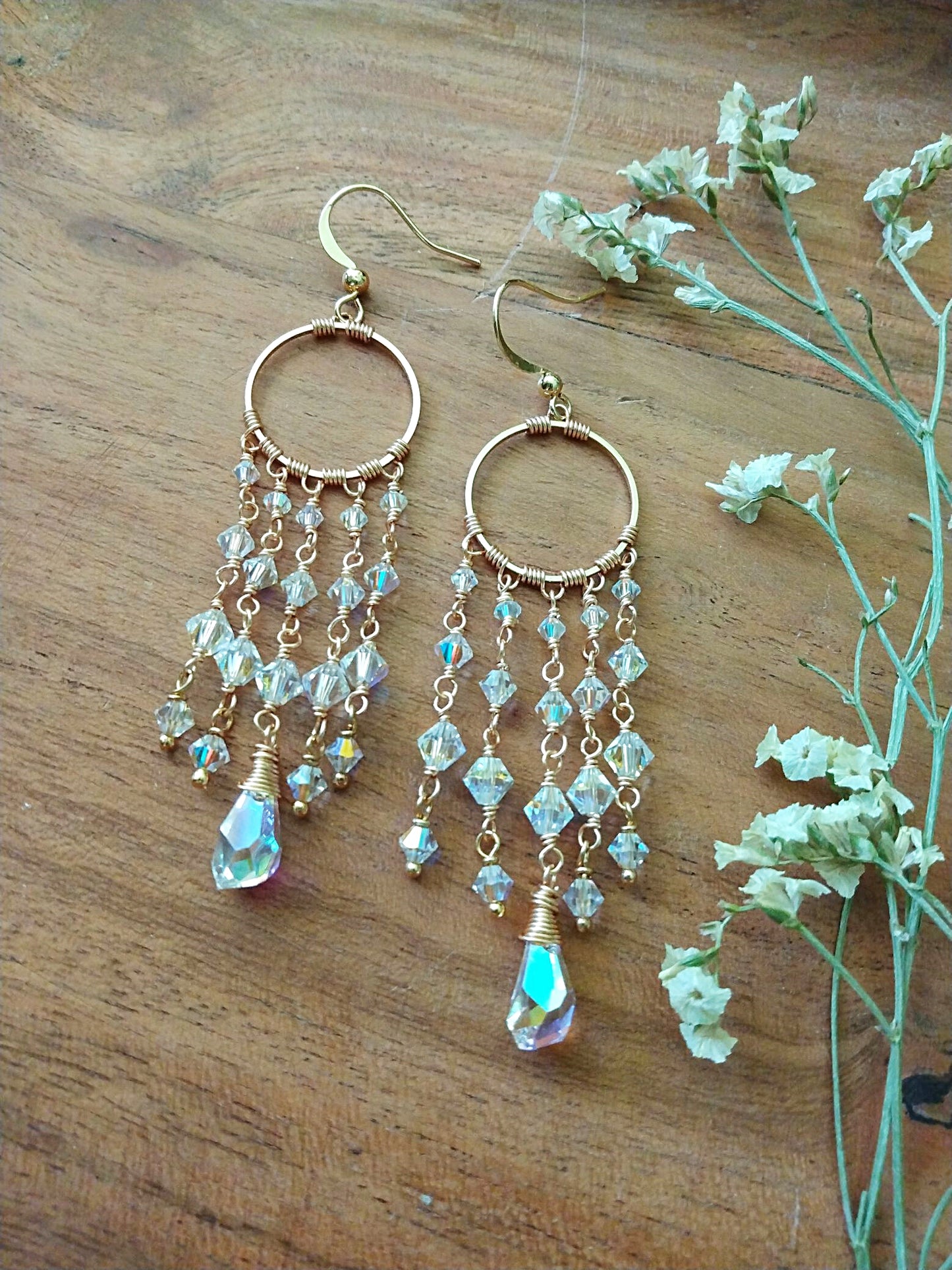 Sweeping Crystal Gold Filled Earrings E140112