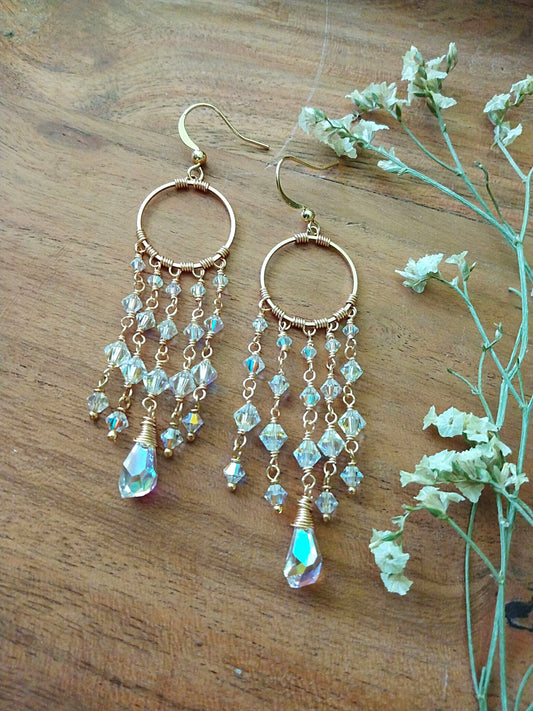 Sweeping Crystal Gold Filled Earrings E140112