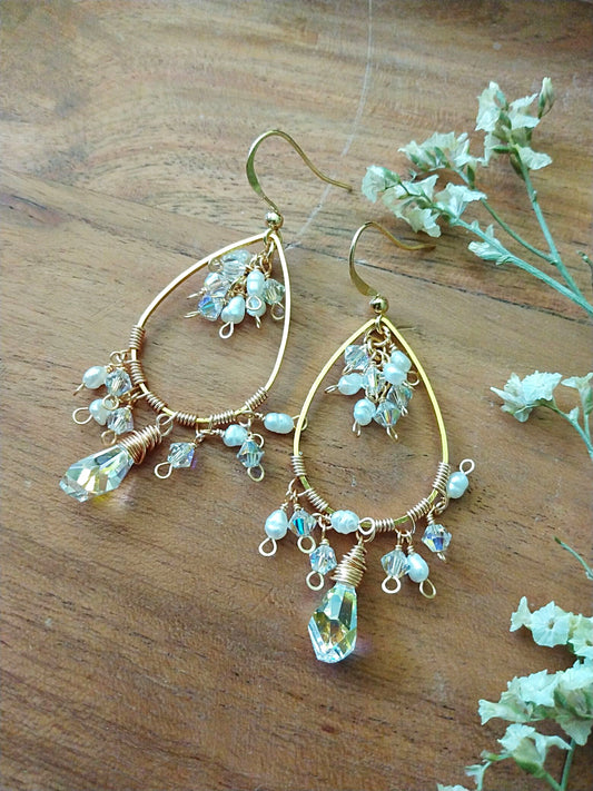Austrian Aurora Borealis Crystal Gold Filled Earrings E140157