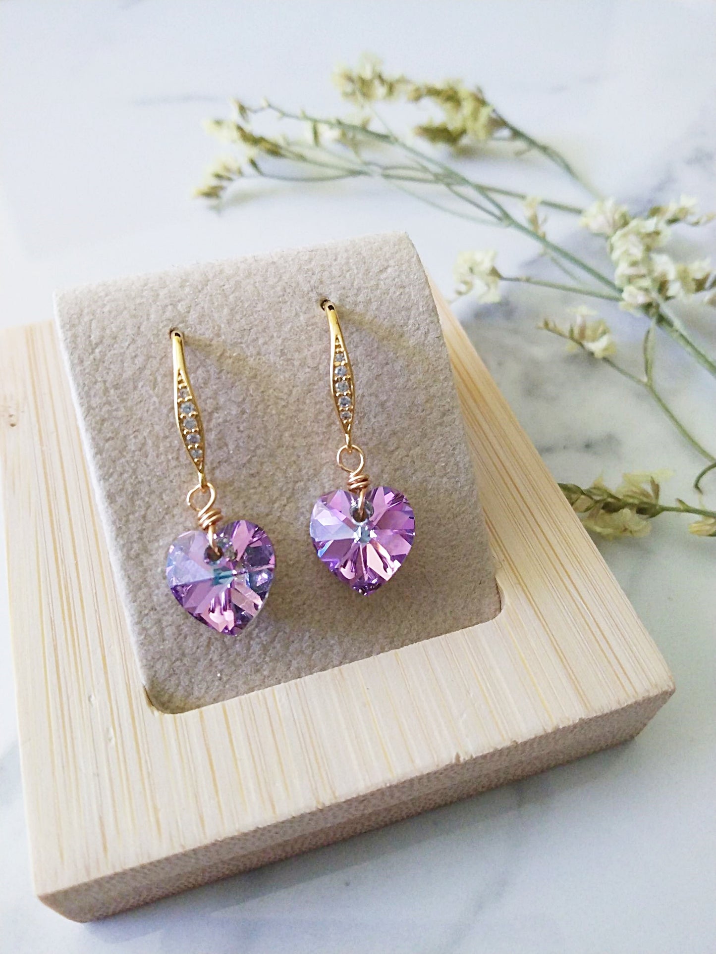 Dainty Austrian Crystal Heart Gold Earrings E140077