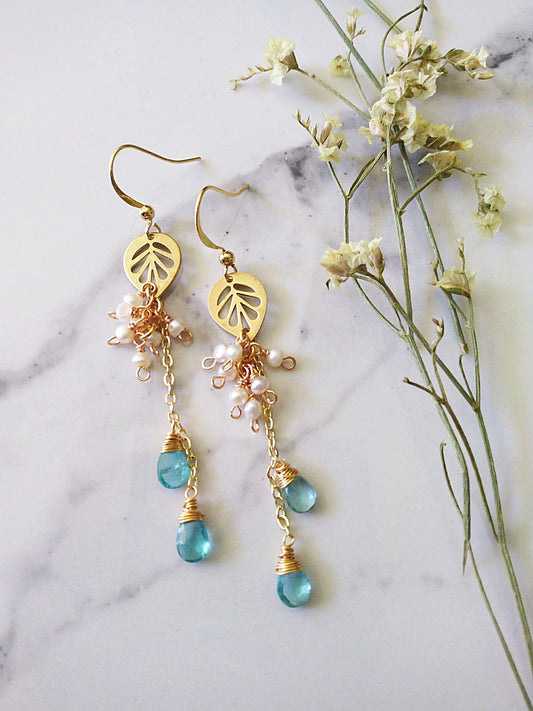 Nautical Theme Apatite Freshwater Pearl Gold Filled Earrings E140099