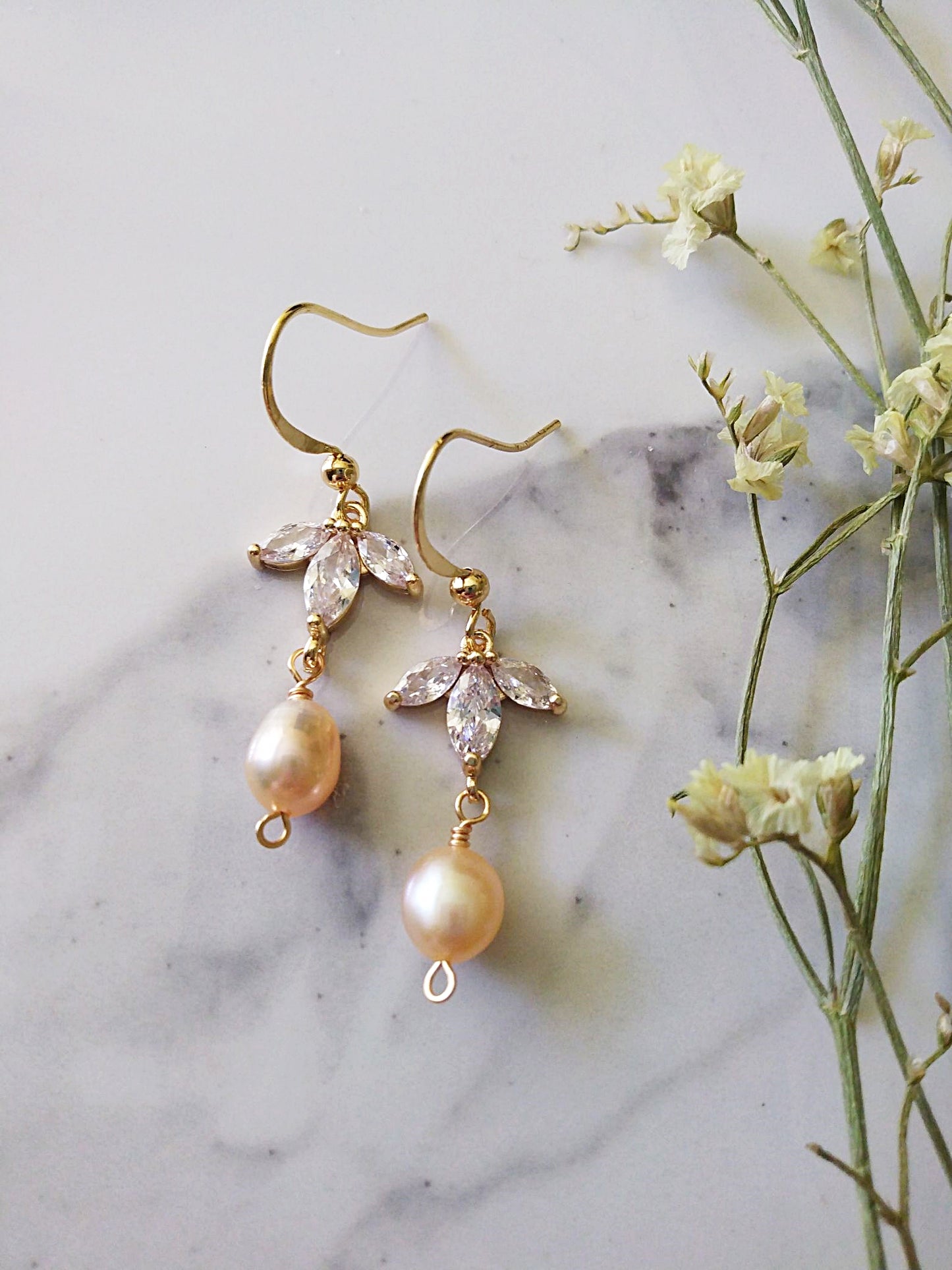 Pink Pearl Flower Gold Filled Earrings E140121