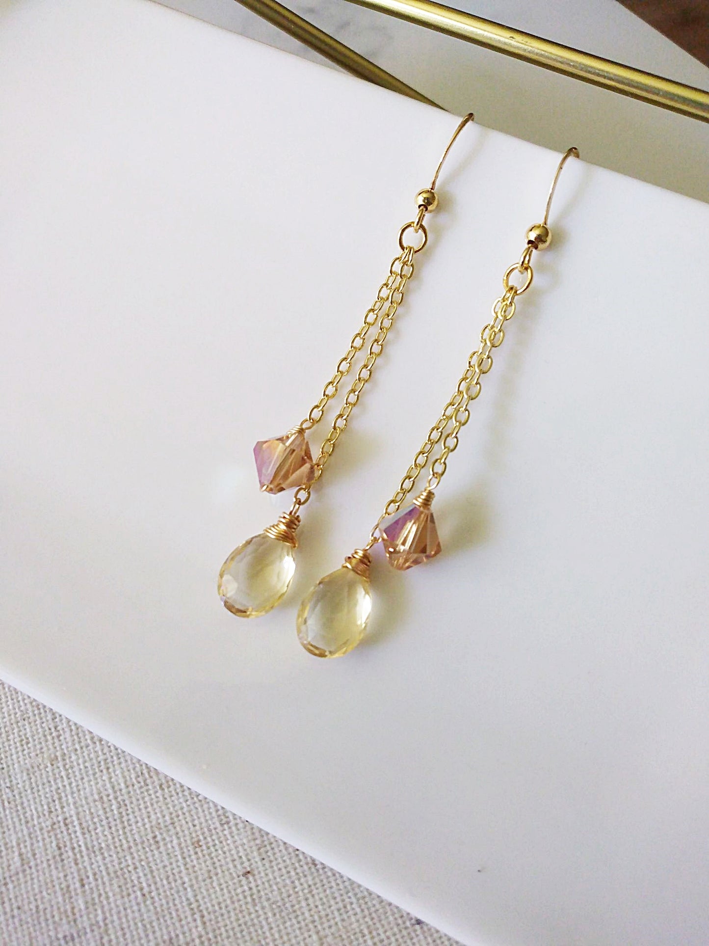 Citrine and Austrian Crystal Gold Filled Earrings E140027