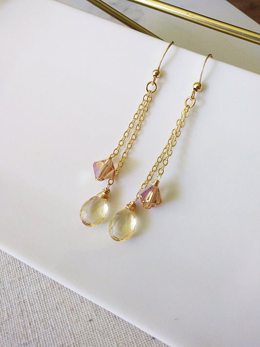 Citrine and Austrian Crystal Gold Filled Earrings E140027