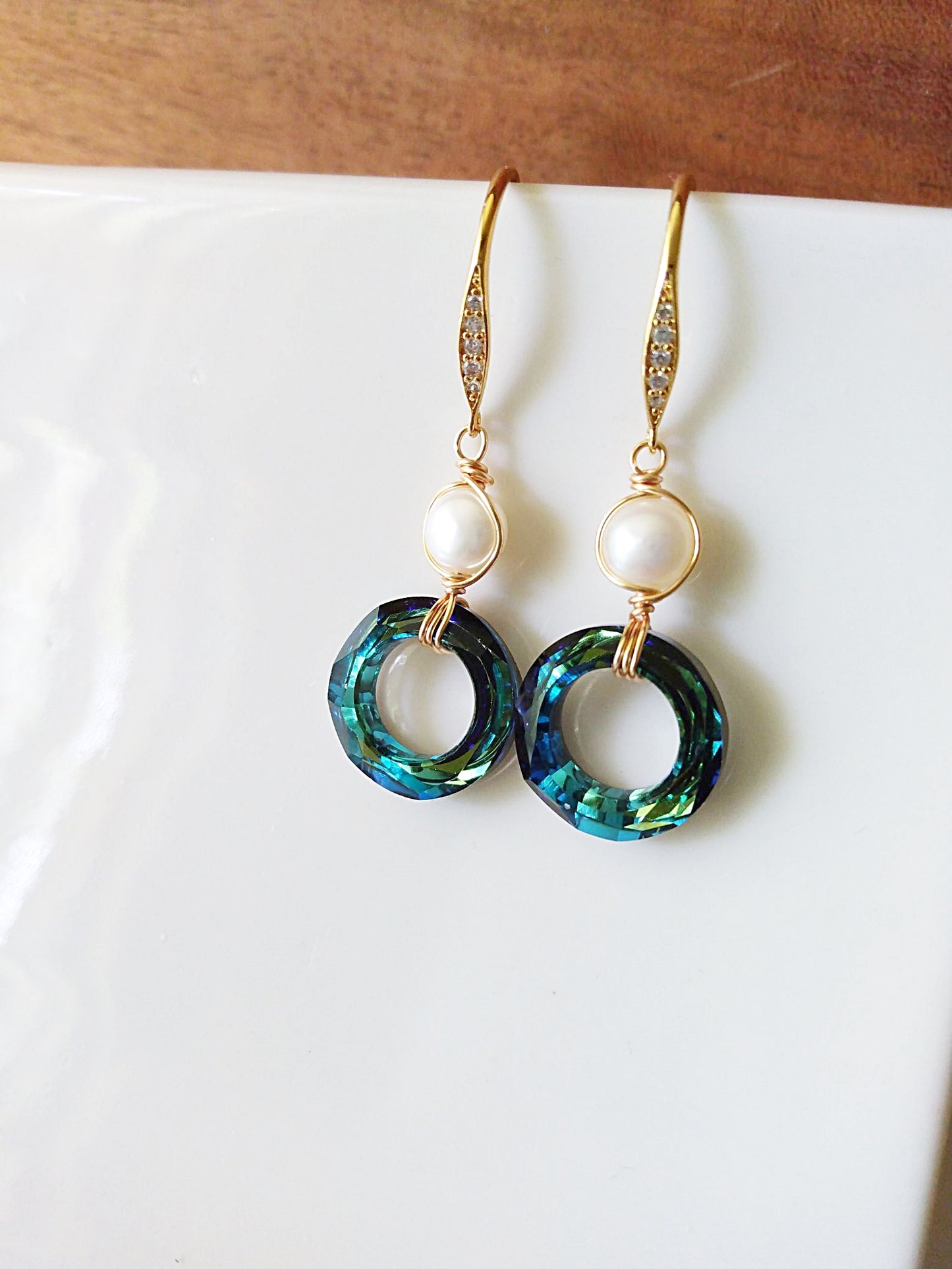 Bermuda Blue Austrian Crystal Beach Wedding Gold Filled Earrings E140085