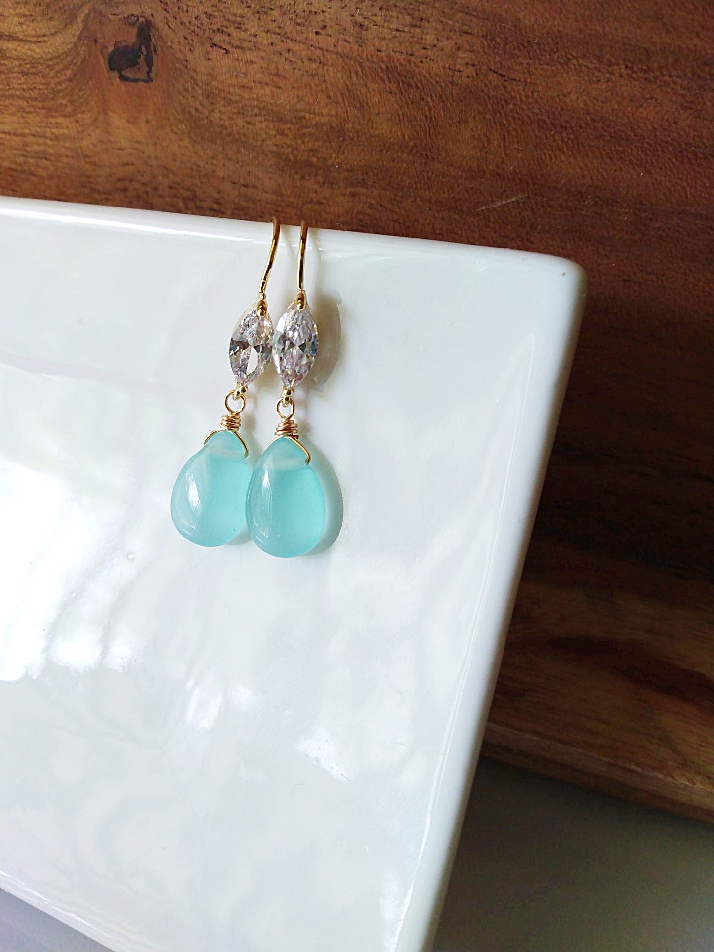 Something Blue Chalcedony Marquise Gold Earrings E140092